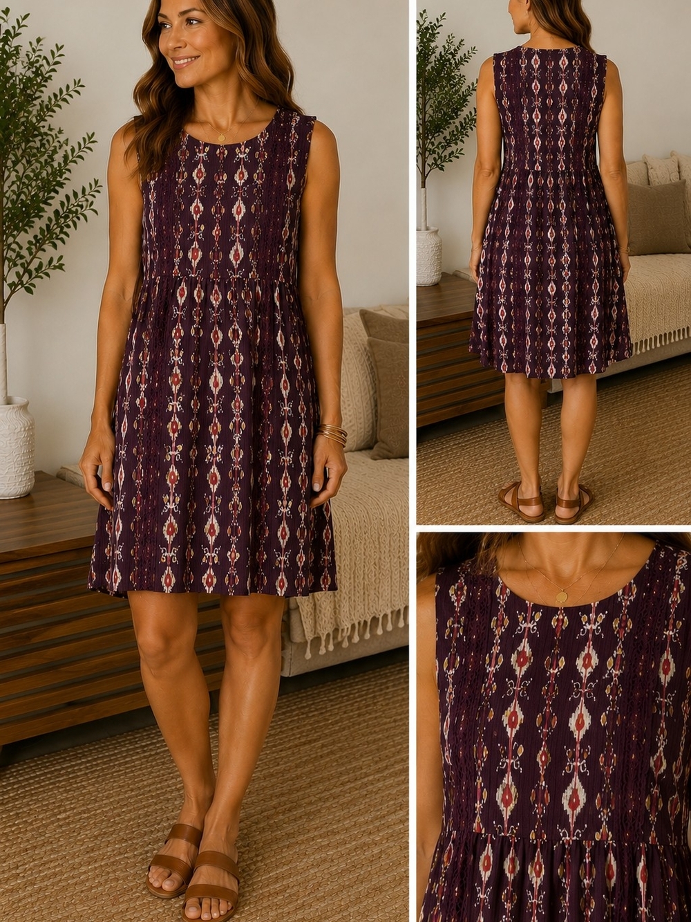 Knox Rose Plum Printed Sleeveless Summer Dress
